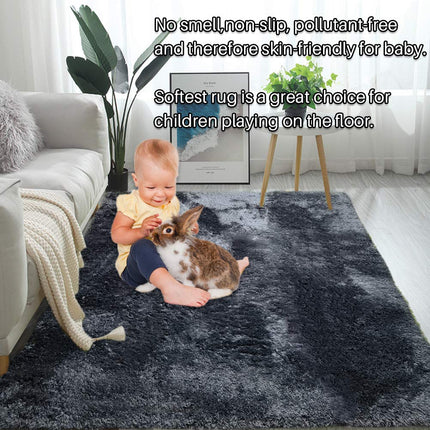 Area Rugs, Home Decor Super Soft Touch Feeling Indoor Modern Shaggy Fluffy Carpet Anti-Skid Area Rug Comfortable Memory Foam Padding for Living Room Bedroom Grey