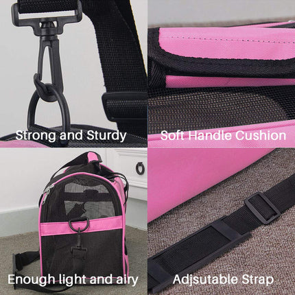 Soft Side Pet Carrier Travel Bag for Cats Rabbits and The Others Small Animals, Portable, Collapsible, Comes Shoulder Strap, Safety Buckle Zippers, Newly Designed (L, Pink)