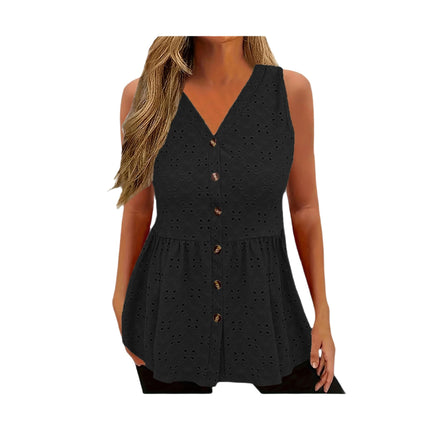 Women Summer Button Down Tank Top Casual V Neck Flowy Sleeveless Top