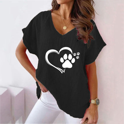 Womens Summer Short Sleeve Cotton Linen V-Neck Batwing T-Shirt Casual Loose Tops