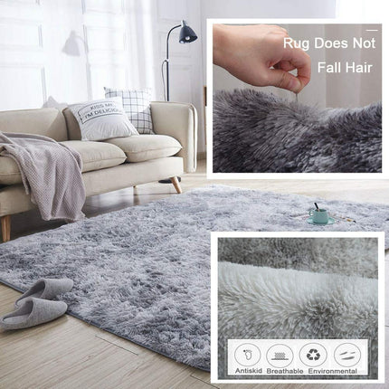 Ultra Soft Indoor Modern Area Rugs Fluffy Carpets Anti-Skid Shaggy Area Rug Floor Mat Suitable for Living Room Children Bedroom Home Decor Rugs 4 Feet by 6 Feet (Silver Grey)
