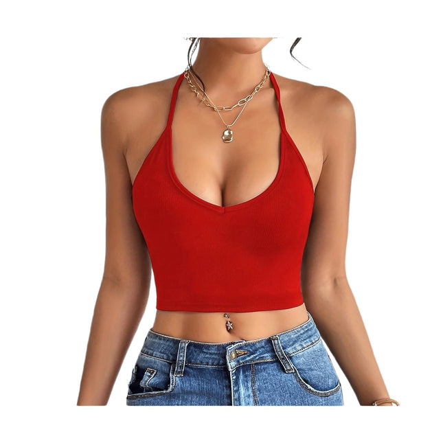 Women's Crop Cami Tank Tops Criss Cross Back V Neck Spaghetti Strap Camisole