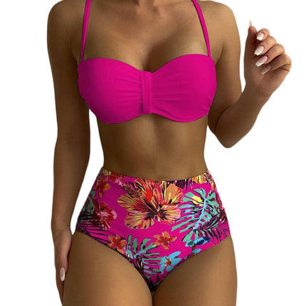 Women's 3 Piece Halter Triangle Tie Side Bikini Swimsuit with Long Sleeves Cover Up Set