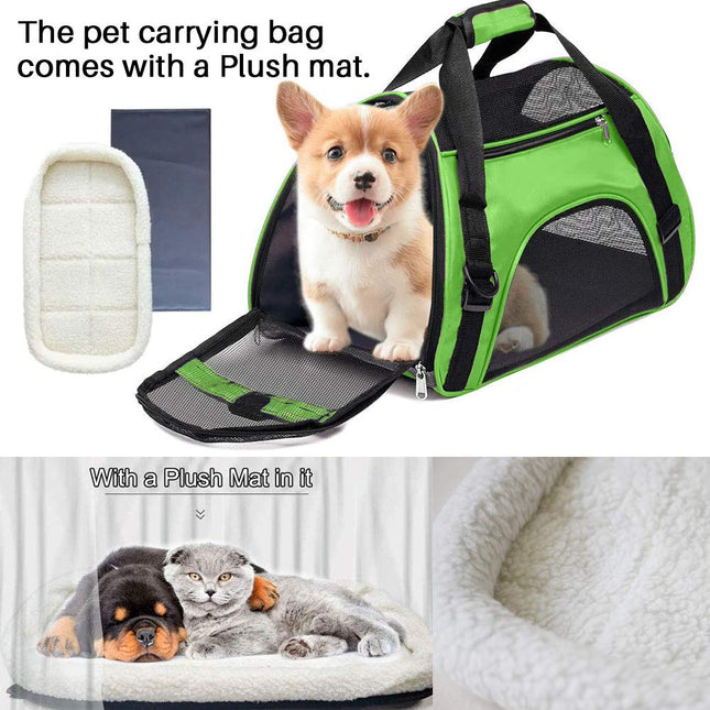 Soft Side Pet Carrier Travel Bag Small Dogs, Medium Sized Cats Rabbits, Comes Shoulder Strap, Safety Buckle Zippers, Newly Designed (M,Green)