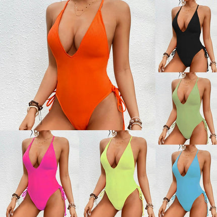 Women's Deep V Neck Criss Cross Backless One Piece Bathing Suit Monokini Swimsuit