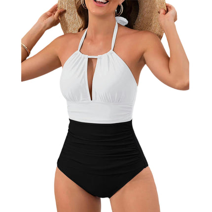 Women's One Piece Bathing Suit Halter Swimsuits Ruched Slimming Swimwear