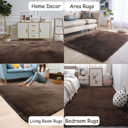 Area Rugs, Home Decor Super Soft Touch Feeling Indoor Modern Shaggy Fluffy Carpet Anti-Skid Area Rug Comfortable Memory Foam Padding for Living Room Bedroom Grey