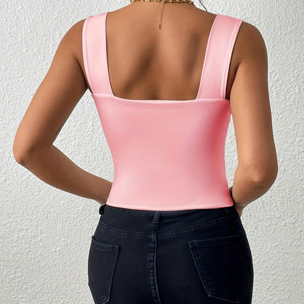 Women Summer Square Neck Tank Tops Sleeveless Slim Fit Crop Tops