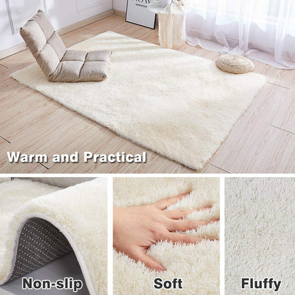Area Rugs, Home Decor Super Soft Touch Feeling Indoor Modern Shaggy Fluffy Carpet Anti-Skid Area Rug Comfortable Memory Foam Padding for Living Room Bedroom Grey