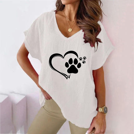 Womens Summer Short Sleeve Cotton Linen V-Neck Batwing T-Shirt Casual Loose Tops
