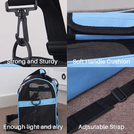 Soft Side Pet Carrier Travel Bag for Cats Rabbits and The Others Small Animals, Portable, Collapsible, Comes Shoulder Strap, Safety Buckle Zippers, Newly Designed (L, Blue)