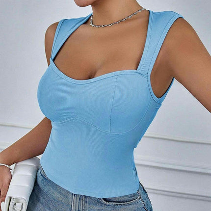Women's Summer Square Neck Tank Top Sleeveless Backless Crop Tops
