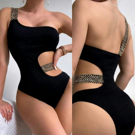 Women Sexy Texture Tummy Control One Piece Swimsuits Square Neck Bathing Suits
