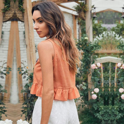 Women's Casual Sleeveless Square Neck Backless Tie Back Crop Tank Top