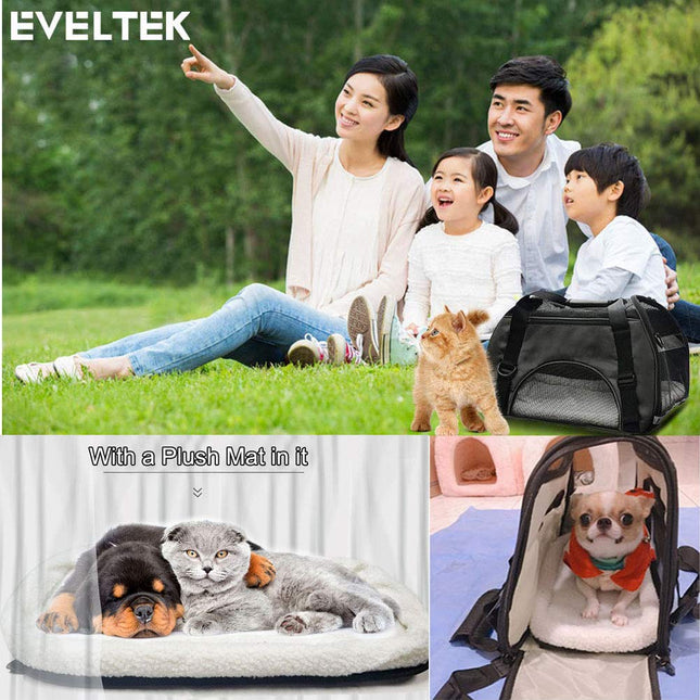 Soft Side Pet Carrier Travel Bag Small Medium Dog, Cat Rabbit Carriers up to 18lbs Shoulder Strap, Safety Buckle Zippers, Newly Designed (L, Black)