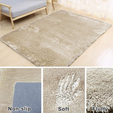 Area Rugs, Home Decor Super Soft Touch Feeling Indoor Modern Shaggy Fluffy Carpet Anti-Skid Area Rug Comfortable Memory Foam Padding for Living Room Bedroom Grey