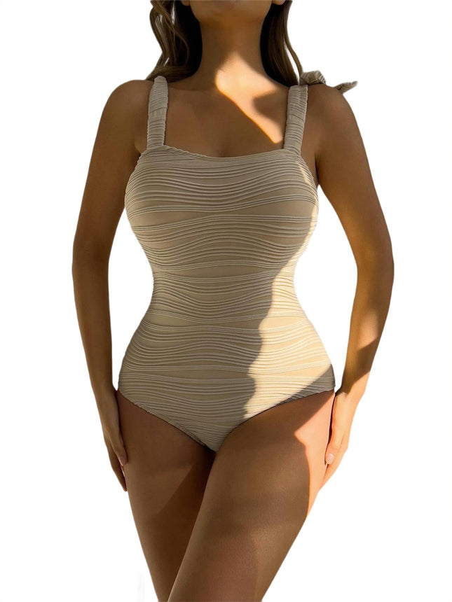 Women Sexy Texture Tummy Control One Piece Swimsuits Square Neck Bathing Suits