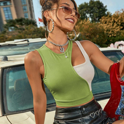 Tank Tops for Women Summer Sleeveless Ribbed Color Block Slim Fitted Crop Tops