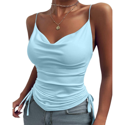 Women's Spaghetti Strap Tank Top V Neck Drawstring Camisole Tops