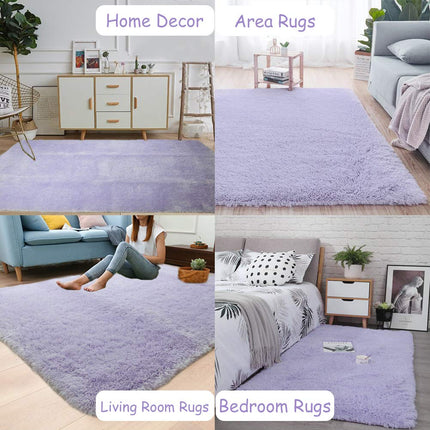 Area Rugs, Home Decor Super Soft Touch Feeling Indoor Modern Shaggy Fluffy Carpet Anti-Skid Area Rug Comfortable Memory Foam Padding for Living Room Bedroom Grey