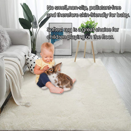 Area Rugs, Home Decor Super Soft Touch Feeling Indoor Modern Shaggy Fluffy Carpet Anti-Skid Area Rug Comfortable Memory Foam Padding for Living Room Bedroom Grey