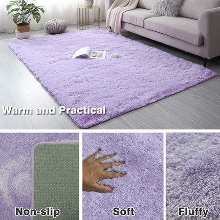 Area Rugs, Home Decor Super Soft Touch Feeling Indoor Modern Shaggy Fluffy Carpet Anti-Skid Area Rug Comfortable Memory Foam Padding for Living Room Bedroom Grey