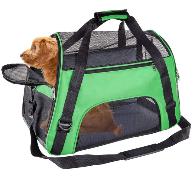 Soft Side Pet Carrier Travel Bag Small Dogs, Medium Sized Cats Rabbits, Comes Shoulder Strap, Safety Buckle Zippers, Newly Designed (L,Green)