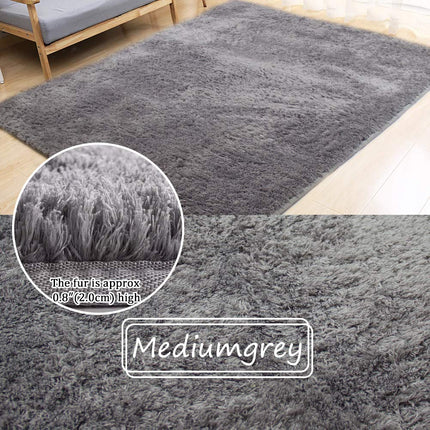 Area Rugs, Home Decor Super Soft Touch Feeling Indoor Modern Shaggy Fluffy Carpet Anti-Skid Area Rug Comfortable Memory Foam Padding for Living Room Bedroom Grey