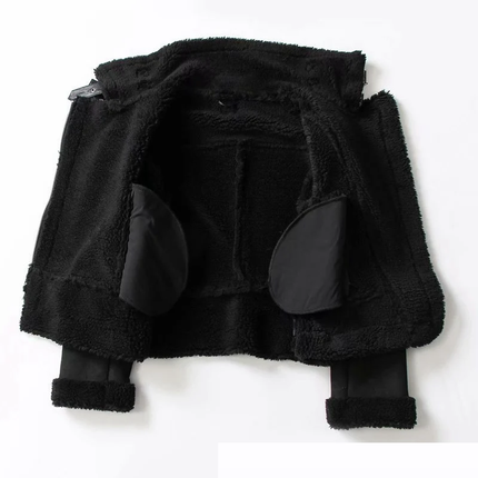 Black shearling jacket interior, supplier watermark removed