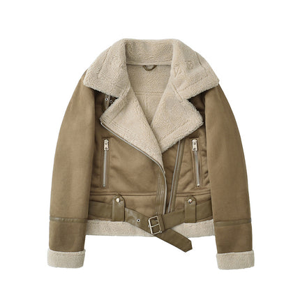 Faux suede shearling biker jacket photo 1