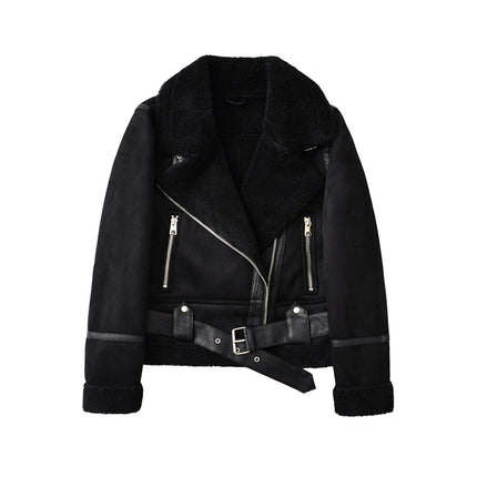 Faux suede shearling biker jacket photo 2