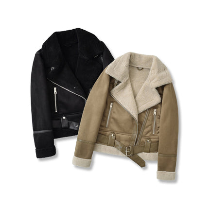 Faux suede shearling biker jacket photo 5
