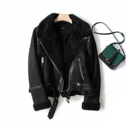 Faux suede shearling biker jacket photo 6