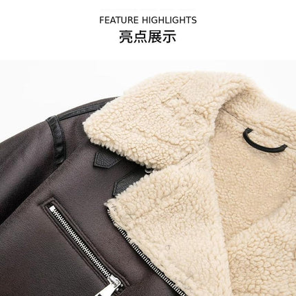 Brown faux leather shearling moto jacket image 4