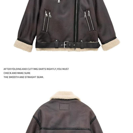 Brown faux leather shearling moto jacket image 10