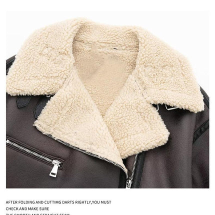 Brown faux leather shearling moto jacket image 11