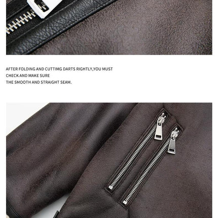 Brown faux leather shearling moto jacket image 12