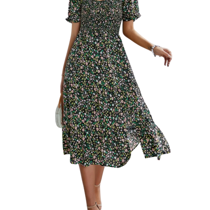 Womens Dresses Bohemia Floral Puff Sleeve Flounce Sleeve Dress Casual Chic Lightweight Basic Summer Sundress