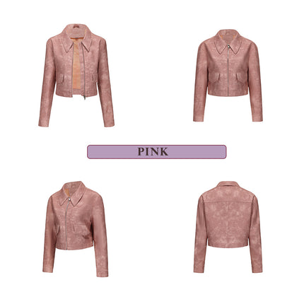 Women's cropped faux leather jacket, supplier front and back color detail image 3