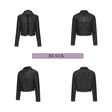 Women's cropped faux leather jacket, supplier front and back color detail image 4