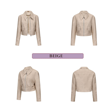 Women's cropped faux leather jacket, supplier front and back color detail image 6