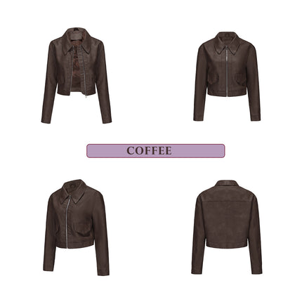 Women's cropped faux leather jacket, supplier front and back color detail image 8