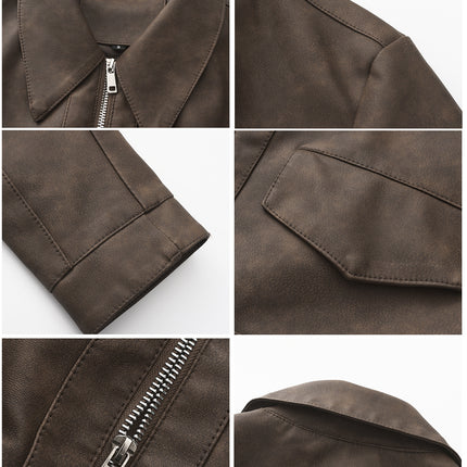 Women's cropped faux leather zip-up jacket, supplier fashion photography and product construction detail 9