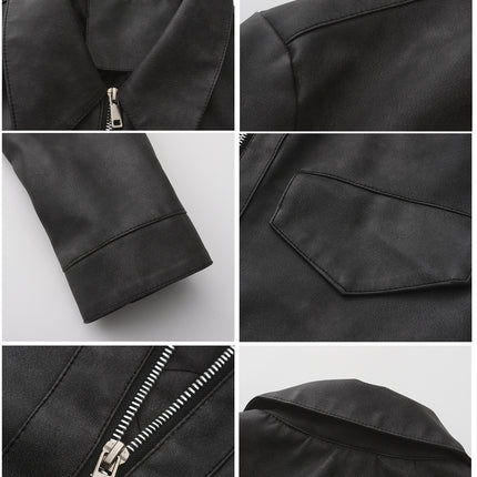 Women's cropped faux leather zip-up jacket, supplier fashion photography and product construction detail 11