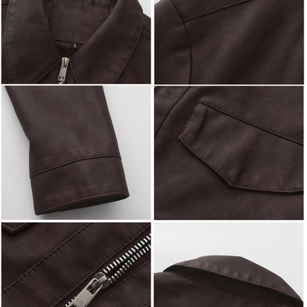 Women's cropped faux leather zip-up jacket, supplier fashion photography and product construction detail 12