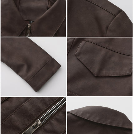 Women's cropped faux leather zip-up jacket, supplier fashion photography and product construction detail 13