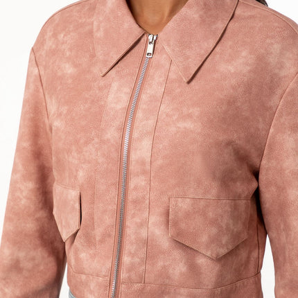 Women's cropped faux leather shirt-collar jacket, supplier model and product photo 24