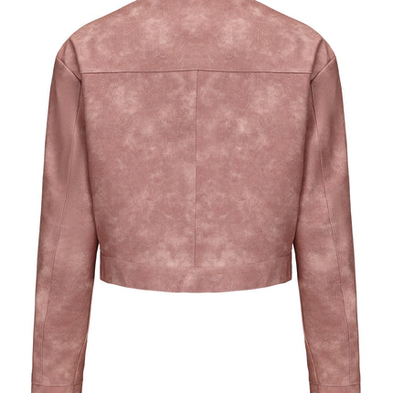 Women's cropped faux leather zip-front jacket, product style and fit image 37