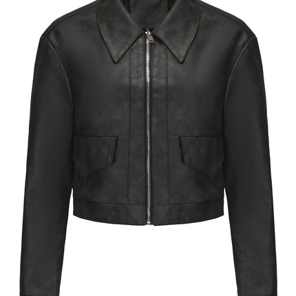Women's cropped faux leather zip-front jacket, product style and fit image 38