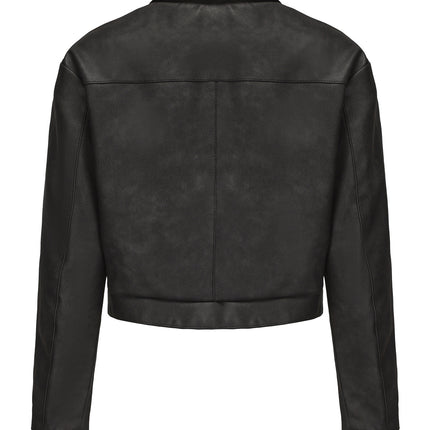 Women's cropped faux leather zip-front jacket, product style and fit image 40